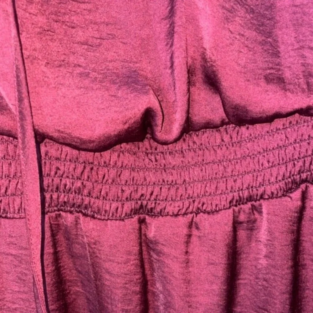 SAM EDELMAN SMOCKED LONG SLEEVE BURGUNDY A LINE DRESS - Picture 9 of 10